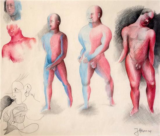 § Johannes Itten (1888-1967) Studies of a standing male nude 13.5 x 17in. unframed